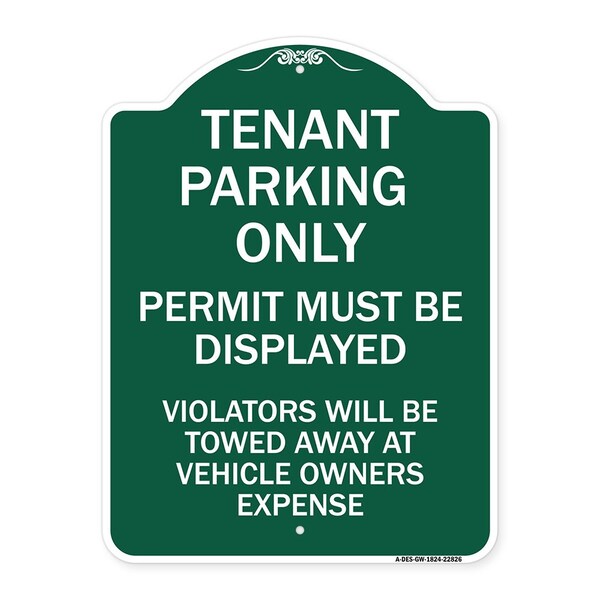 Signmission Tenant Parking Only Display Permit Violators Towed at Owner Expense, Green & White, GW-1824-22826 A-DES-GW-1824-22826 - main